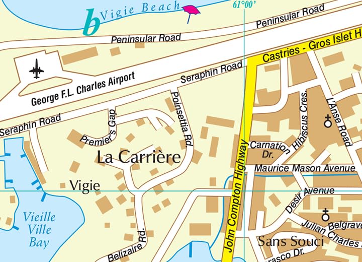 Saint Lucia Street Map With Index 1:45,000