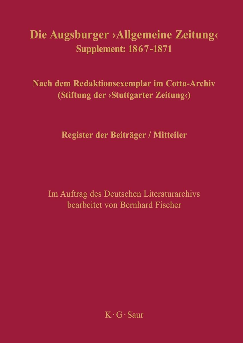 Register der Beitrger / Mitteiler: Supplement: 1867-1871 (German Edition)