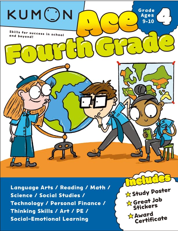 Kumon Ace Fourth Grade-Includes Study Poster, Great Job Stickers and Award Certificate