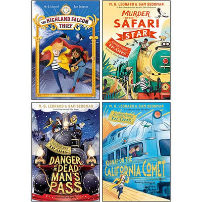Adventures on Trains Collection 4 Books Set By M. G. Leonard & Sam Sedgman (Danger at Dead Man's Pass, Murder on the Safari Star, Kidnap on the California Comet & The Highland Falcon Thief)