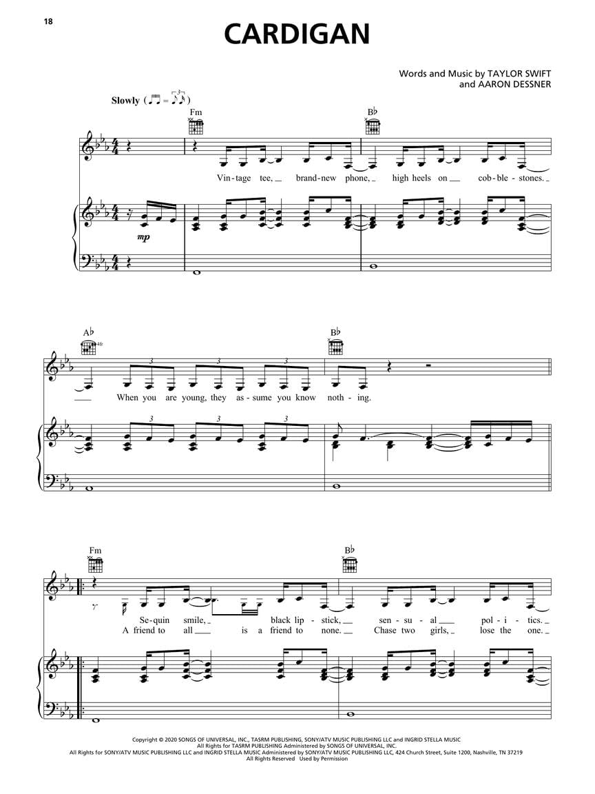 Taylor Swift - Folklore: Piano/Vocal/Guitar Songbook
