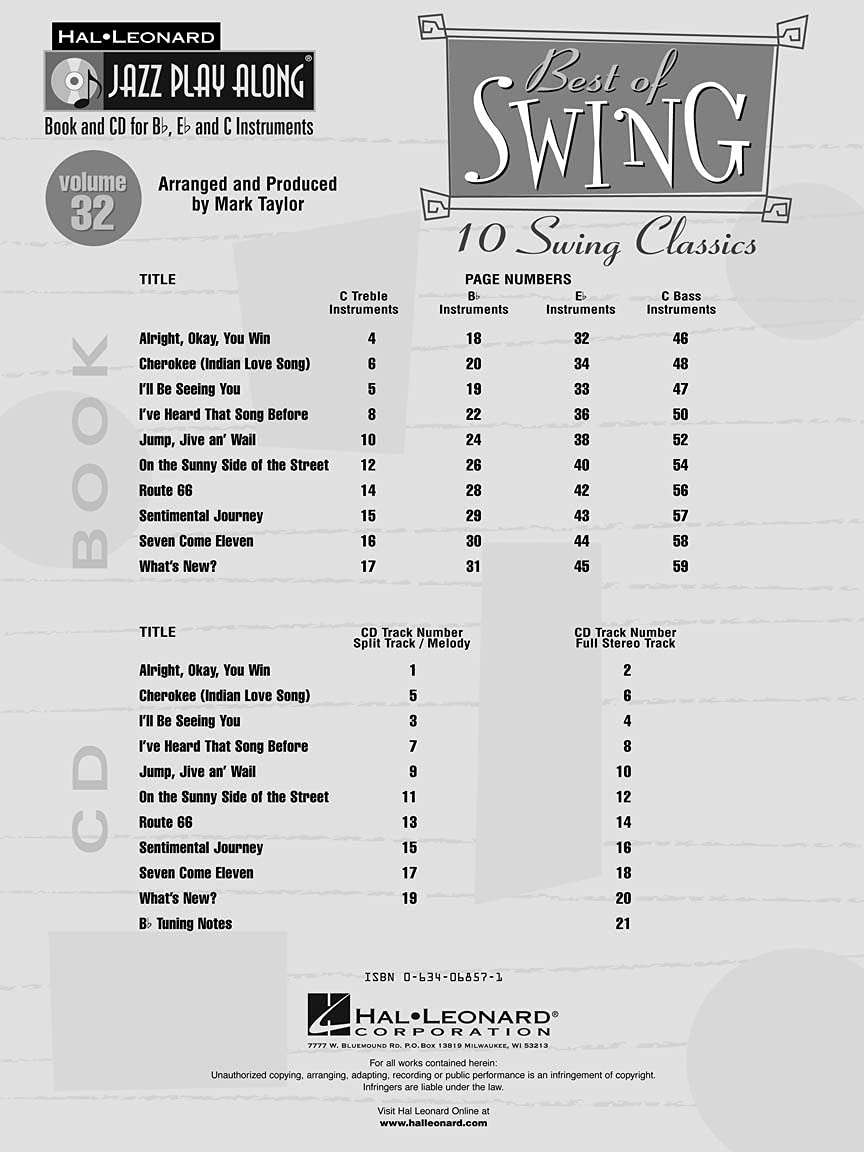 Best of Swing: Jazz Play Along Volume 32 (Hal Leonard Jazz P