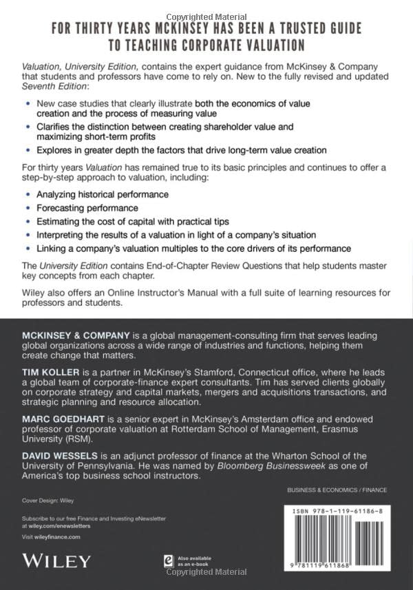 Valuation: Measuring and Managing the Value of Companies, University Edition (Wiley Finance)
