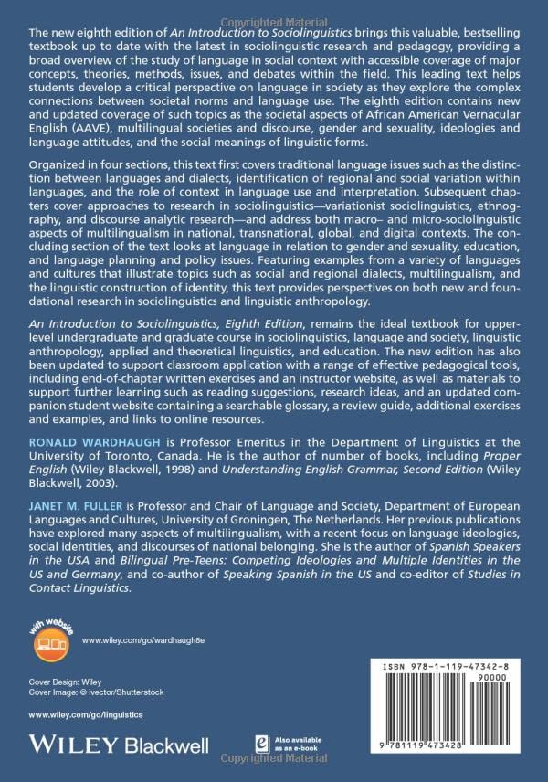 An Introduction to Sociolinguistics, 8th Edition (Blackwell Textbooks in Linguistics)