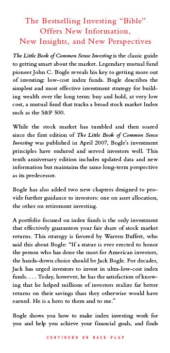 The Little Book of Common Sense Investing: The Only Way to Guarantee Your Fair Share of Stock Market Returns — back cover