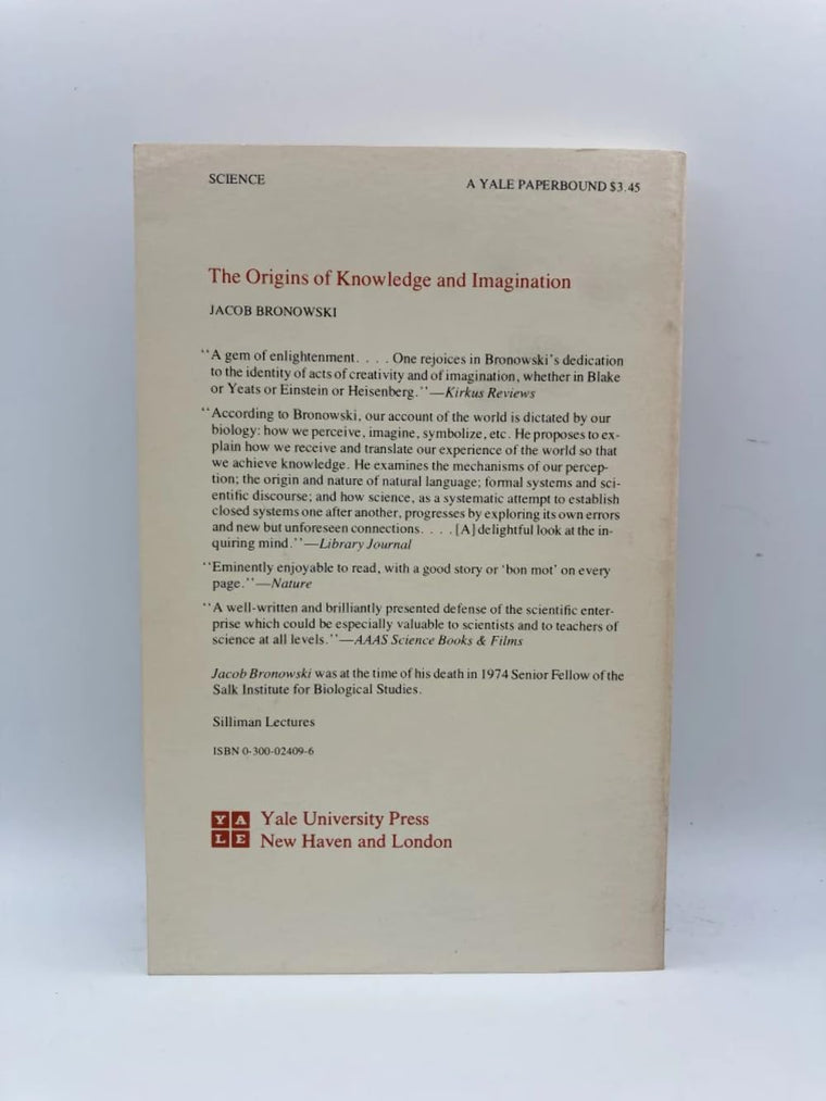 The Origins of Knowledge and Imagination (Mrs. Hepsa Ely Silliman Memorial Lectures) — back cover