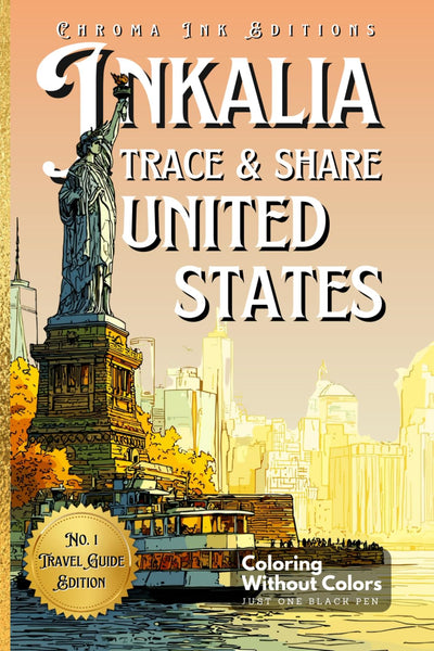 Inkalia Tracing: Trace & Share United States: A Creative Travel Guidebook to Connect, Relax & Share with Just One Black Pen - Simply Follow the White Lines
