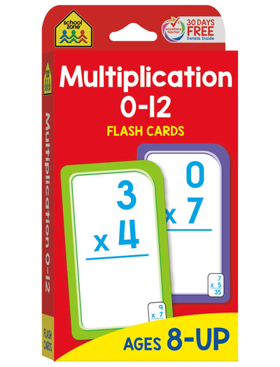 School Zone Multiplication 0-12 Flash Cards: 56 Cards, 3rd & 4th Grade Math, Times Tables Practice, Multiplication Facts, Ages 8+, Packaging May Vary