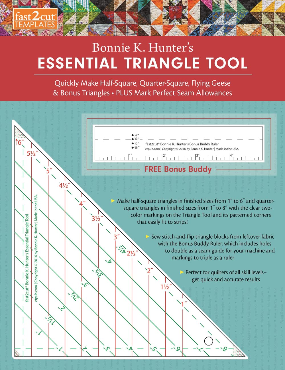 fast2cut Bonnie K. Hunter's Essential Triangle Tool: Quickly Make Half-Square, Quarter-Square, Flying Geese & Bonus Triangles - Plus Mark Perfect Seam ... - FREE Bonus Buddy Ruler (Fast2cut Templates)
