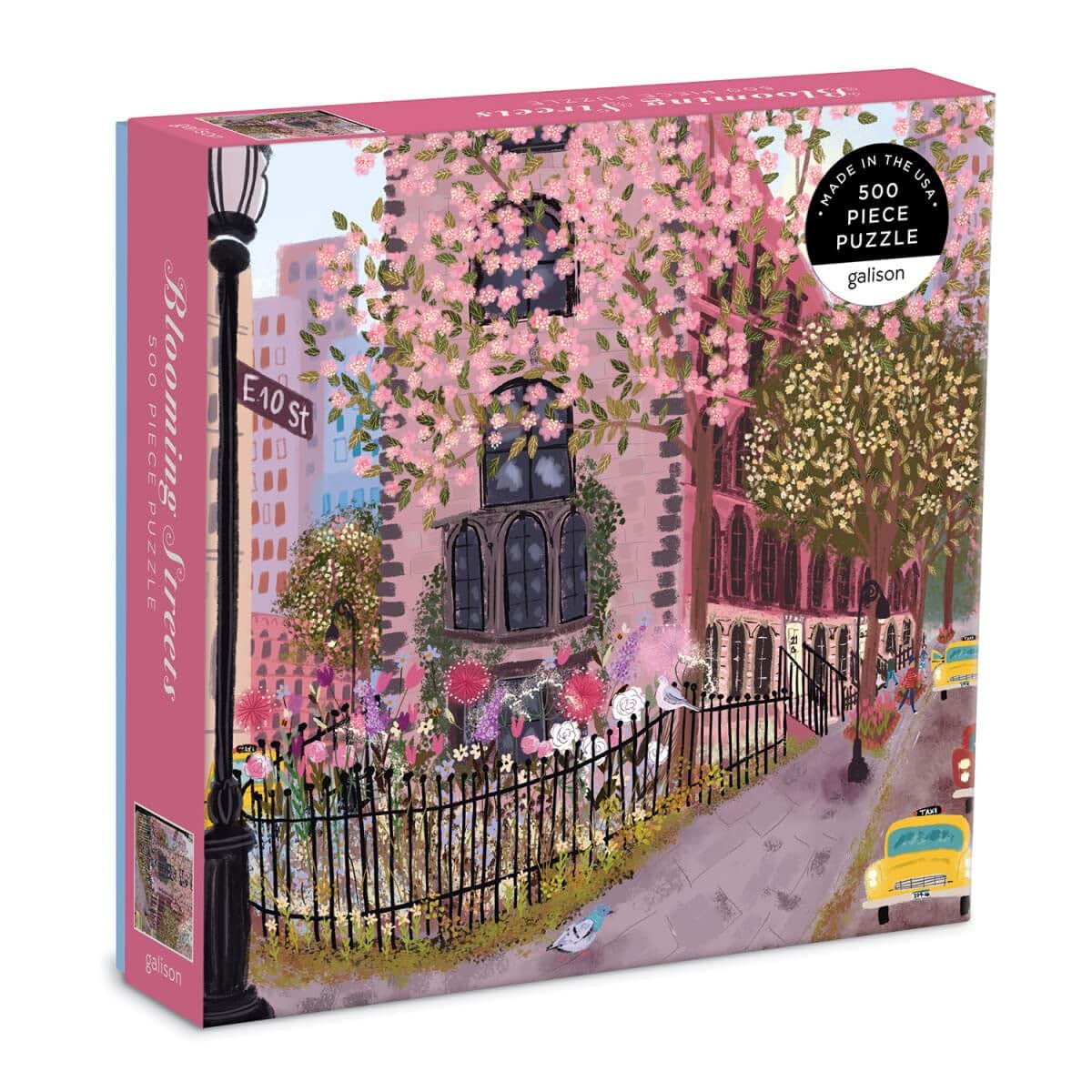 Galison Blooming Streets 500 Piece Puzzle from Galison - Beautifully Illustrated Jigsaw Puzzle of a Local NYC Street, Fun & Challenging, Unique Gift Idea