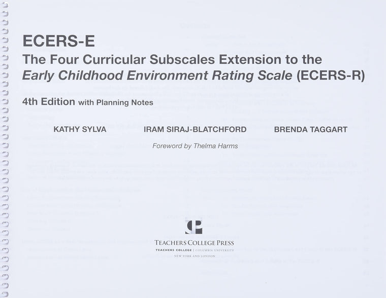 ECERS-E: The Four Curricular Subscales Extension to the Early Childhood Environment Rating Scale (ECERS-R) with Planning Notes — back cover