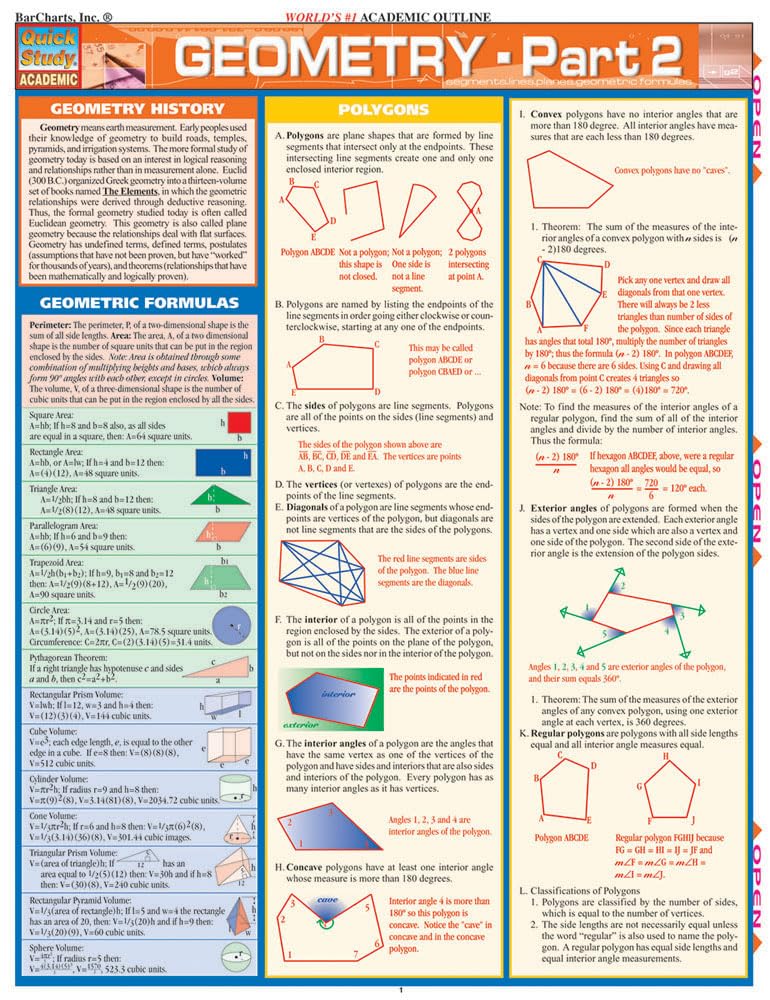 Geometry Part 2 QuickStudy Laminated Reference Guide (QuickStudy Academic)