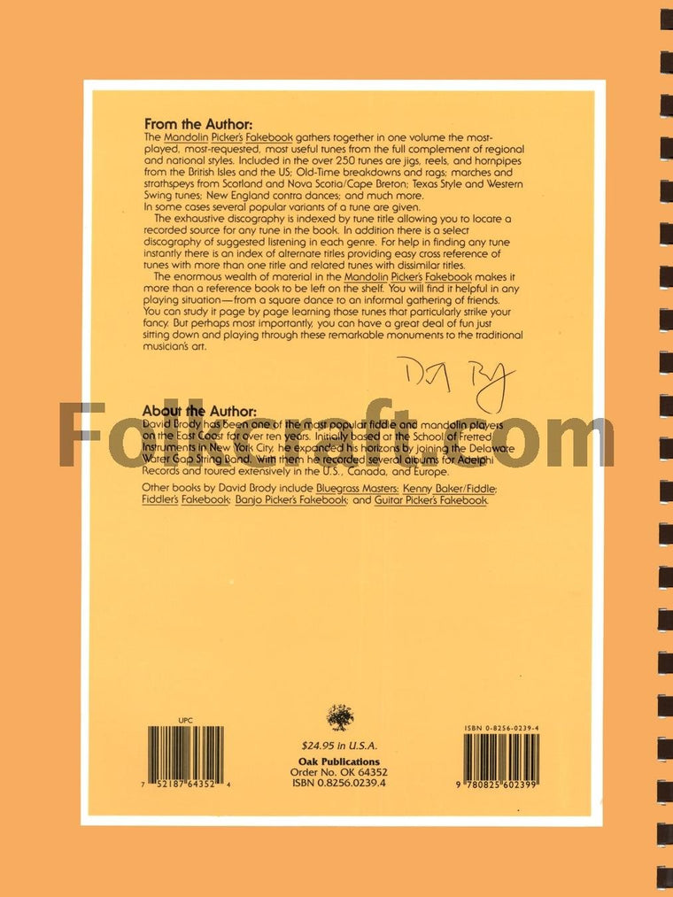 The Mandolin Picker's Fakebook — back cover