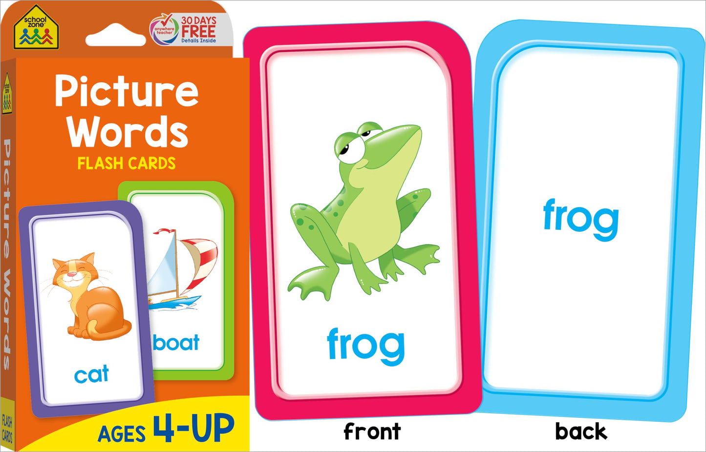 School Zone - Reading 4-Pack Flash Cards - Ages 4+, Kindergarten, 1st Grade, Sight Words, Phonics Made Easy, Word Families, Picture Words, High-Frequency Words, Beginning Reading, Rhyming, and More