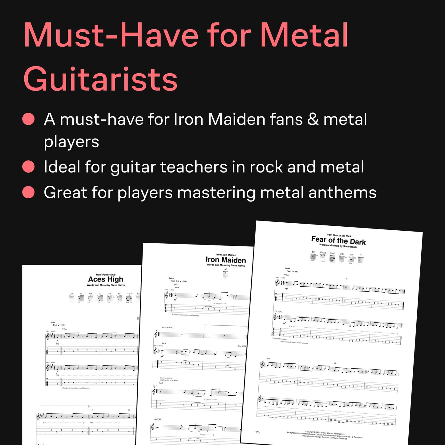 Iron Maiden Guitar Tab Guitar Recorded Versions Note-for-Note Guitar TAB 25 Songs Including The Trooper, Run to the Hills, Fear of the Dark and More Hal Leonard Sheet Music Songbook
