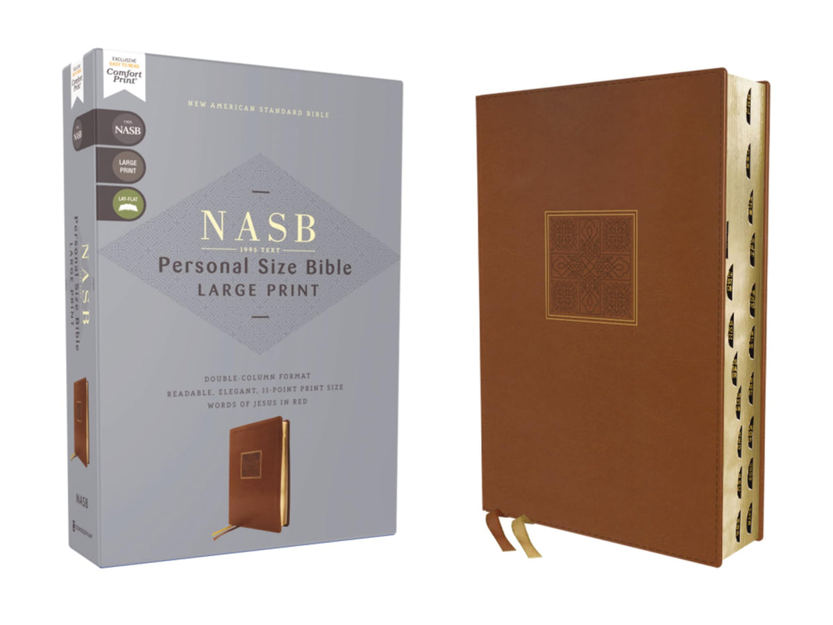 NASB, Personal Size Bible, Large Print, Leathersoft, Brown, Red Letter, 1995 Text, Thumb Indexed, Comfort Print