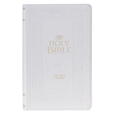 KJV Holy Bible, Giant Print Standard Size Red Letter Edition, Thumb Index Tabs & Ribbon Marker, King James Version, Vegan Leather, White Floral, 14 pt. Type (KJV Standard GP Editions)