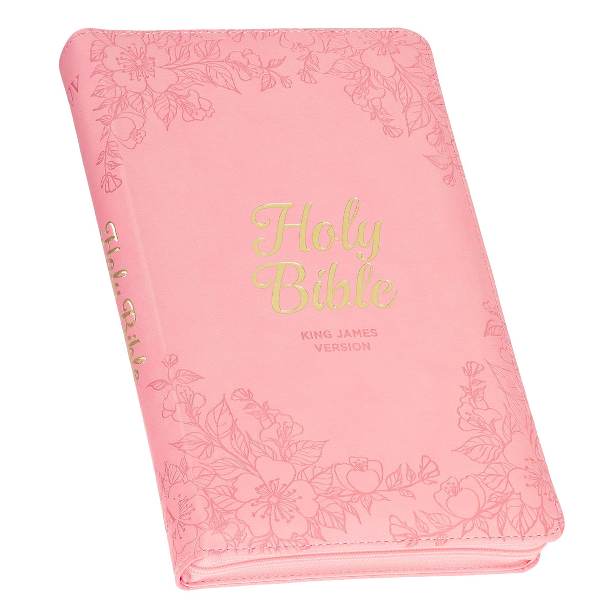 KJV Holy Bible, Standard Size Faux Leather Red Letter Edition Thumb Index, Ribbon Marker, King James Version, Pink Floral Zipper Closure (KJV Deluxe Gift Editions)