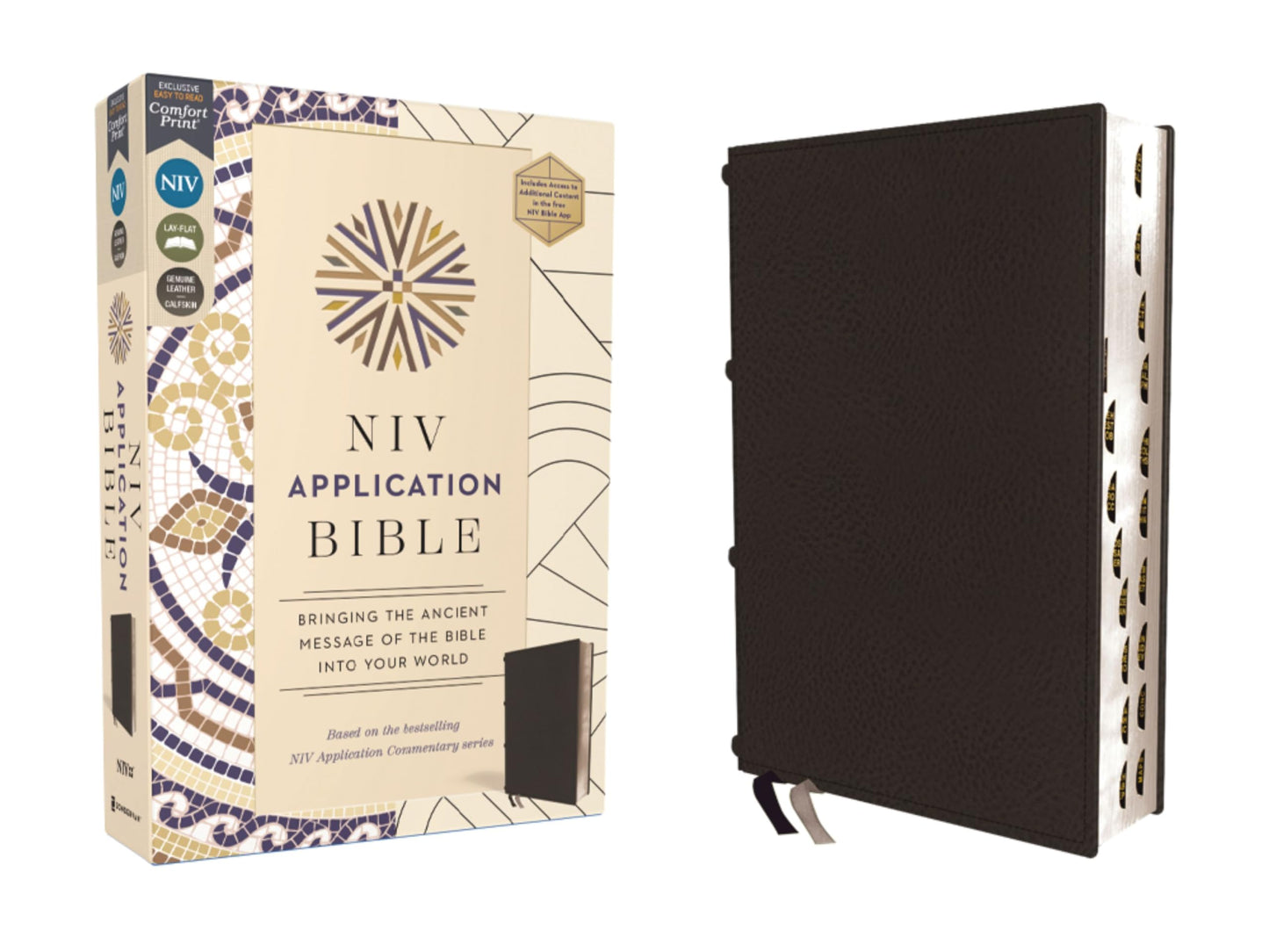 NIV Application Bible, Genuine Leather, Calfskin, Black, Red Letter, Thumb Indexed, Comfort Print: Bringing the Ancient Message of the Bible into Your World (NIV Application Commentary Resources)