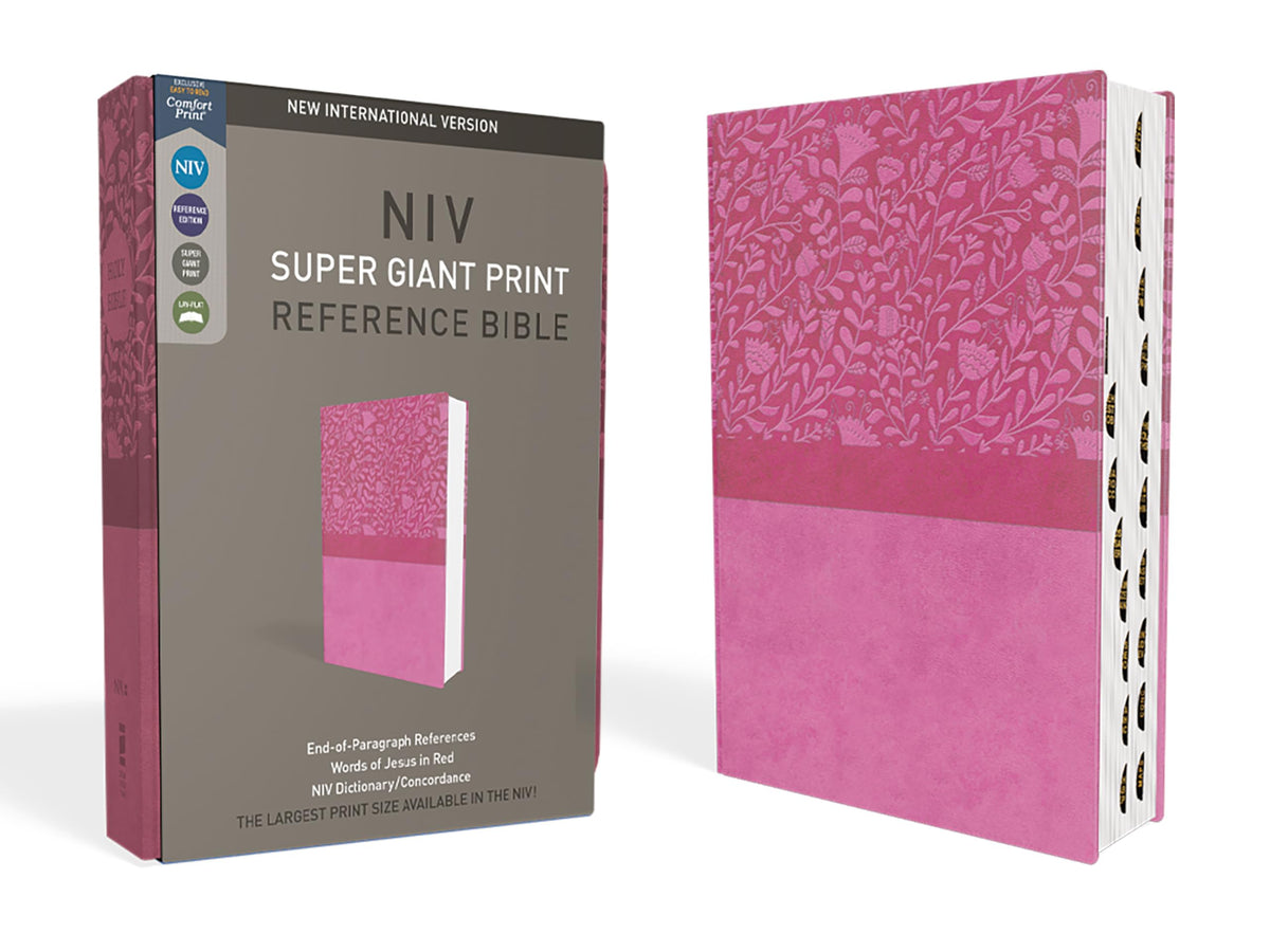 NIV, Super Giant Print Reference Bible (Font Size: 16.5-point), Leathersoft, Pink, Red Letter, Thumb Indexed, Comfort Print