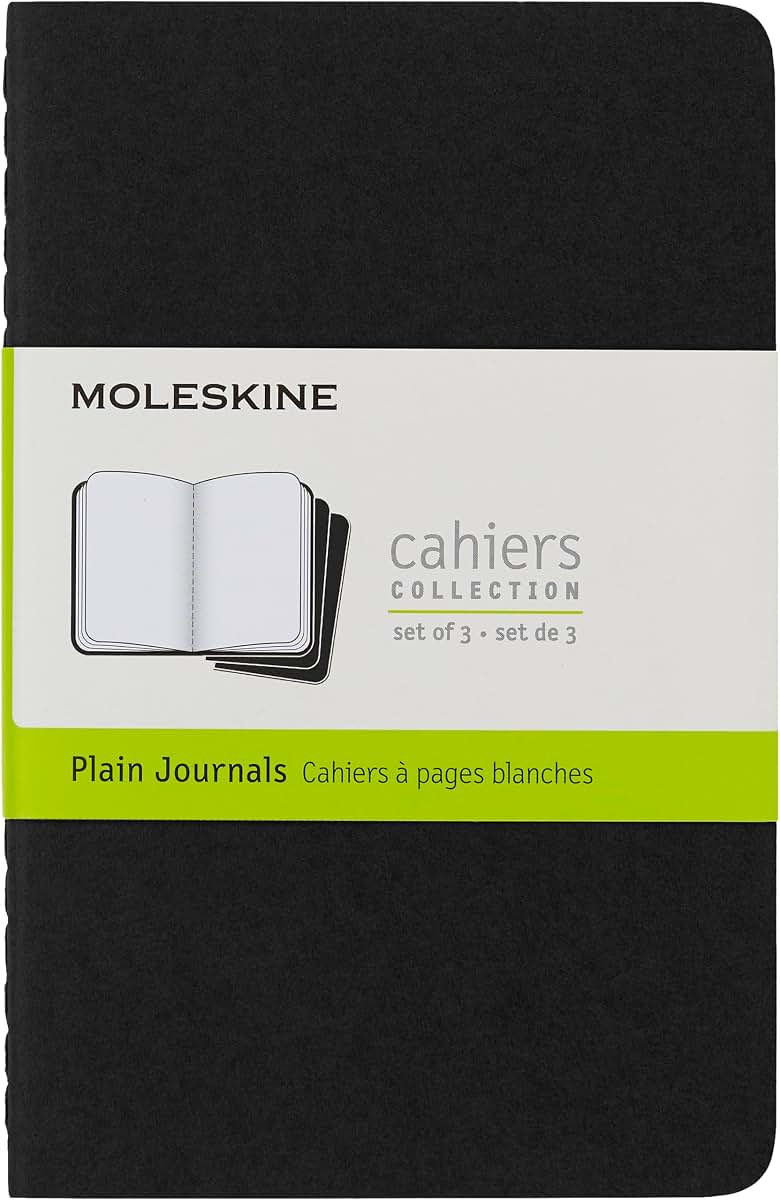 Moleskine Cahier Journal, Soft Cover, Pocket (3.5" x 5.5") Plain/Blank, Black, 64 Pages (Set of 3)
