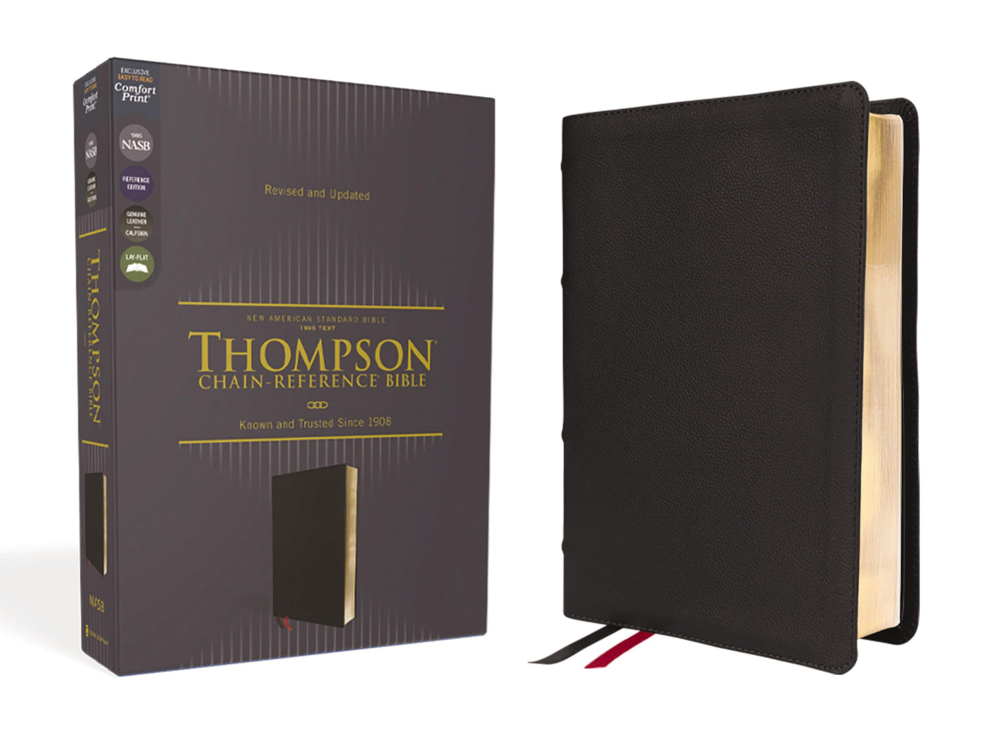 NASB, Thompson Chain-Reference Bible, Genuine Leather, Calfskin, Black, 1995 Text, Red Letter, Comfort Print