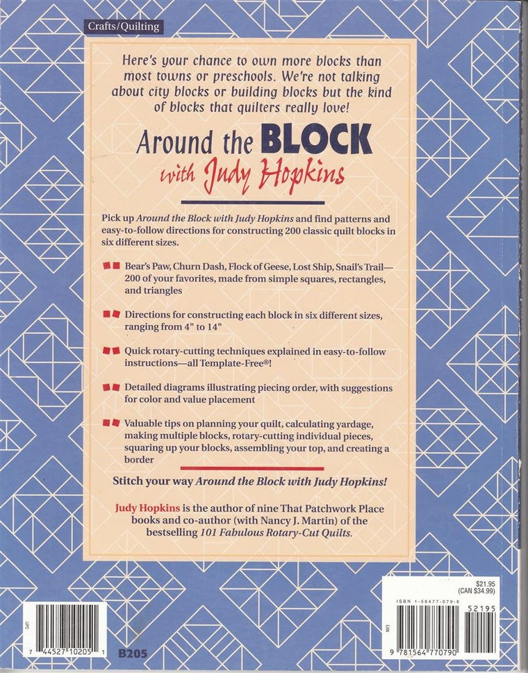 Around the Block with Judy Hopkins: 200 Rotary-Cut Blocks in 6 Sizes — back cover