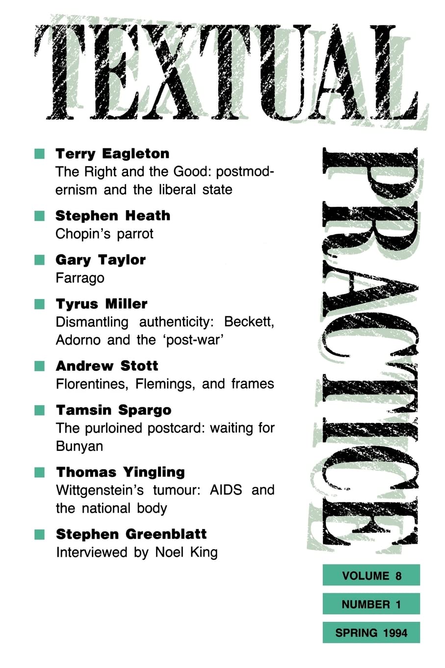 Textual Practice: Volume 8, Issue 1 (Textual Practice Journal)