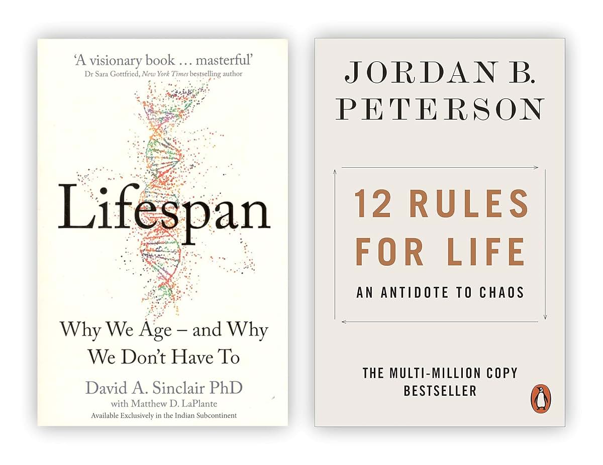 Lifespan Why We Age and Why We Dont Have To By Dr David A. Sinclair and 12 Rules for Life An Antidote to Chaos By Jordan B. Peterson 2 books Collection Set