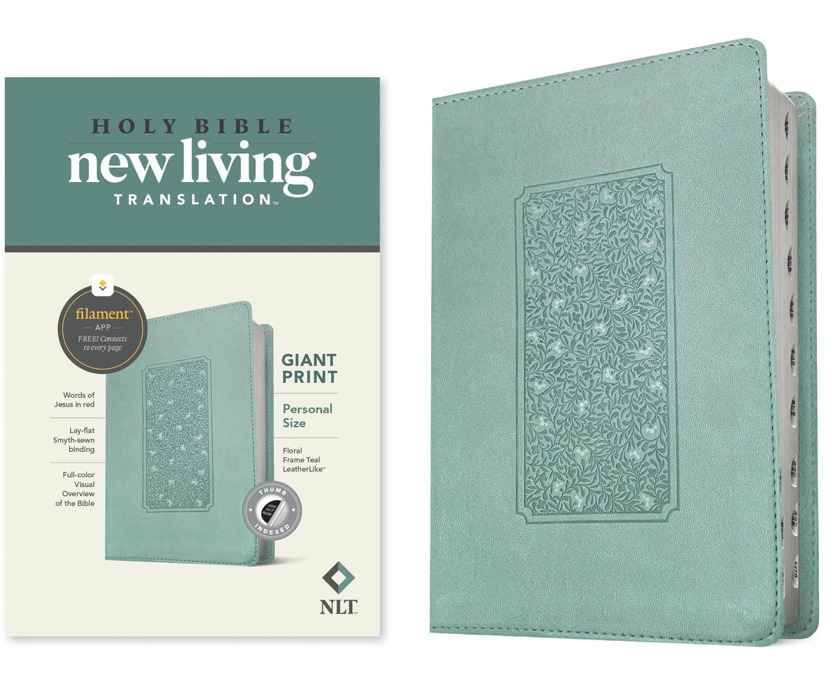 NLT Personal Size Giant Print Bible, Filament Enabled (LeatherLike, Floral Frame Teal, Indexed, Red Letter): Includes Free Access to the Filament ... Notes, Devotionals, Worship Music, and Video
