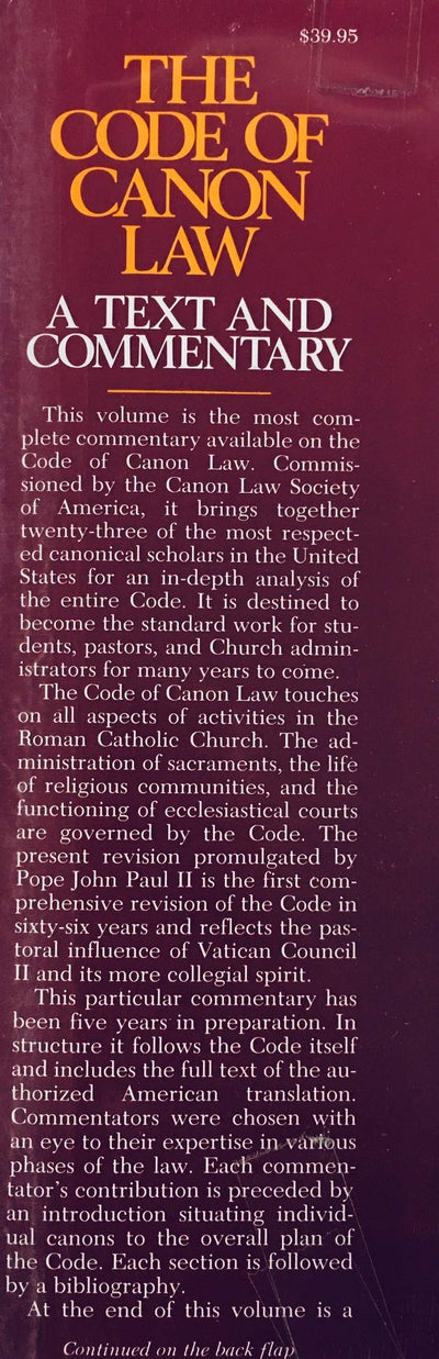 The Code of Canon Law: A Text and Commentary