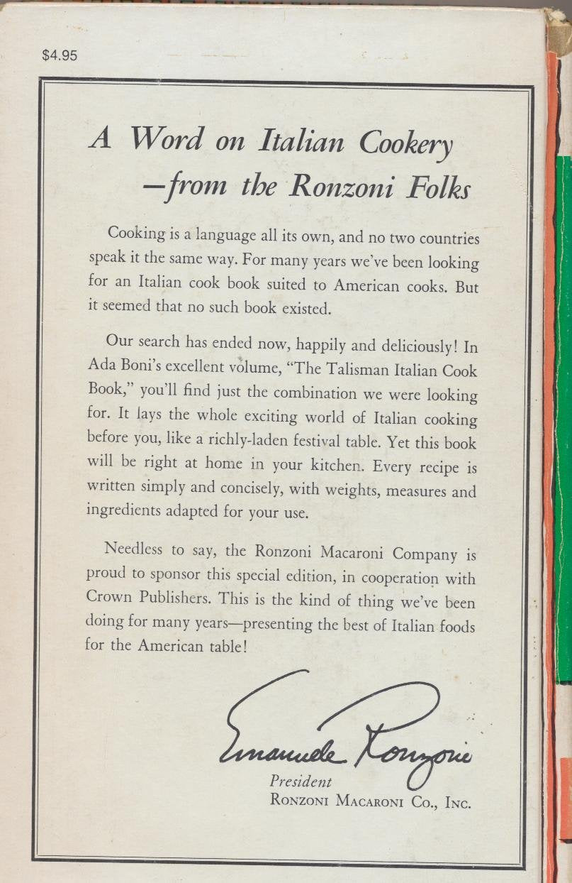 The Talisman Italian Cookbook by Ada Boni