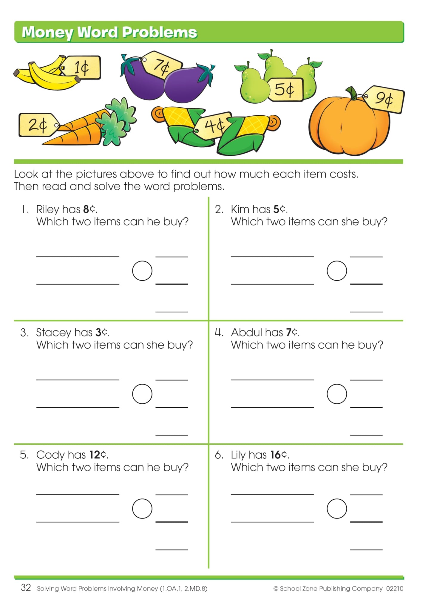 School Zone Word Problems Workbook: 64 Pages, 1st Grade, 2nd Grade, Math, Picture Stories, Graphs, Calendars, Clocks, Ages 6 to 8 (I Know It! Book Series)