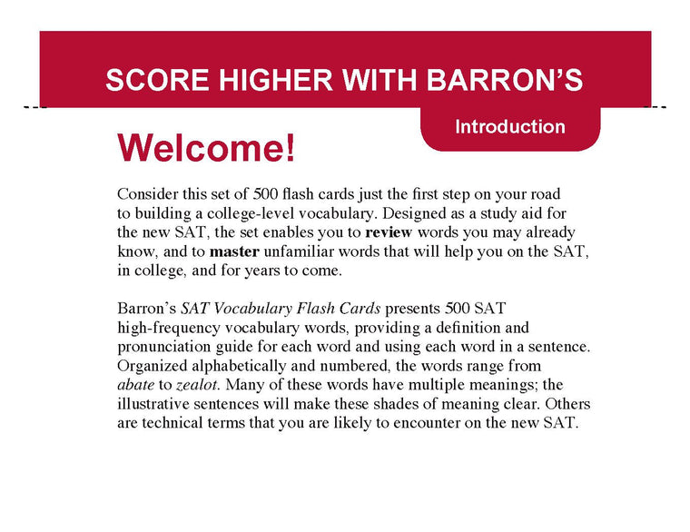 Barron's SAT Vocabulary Flash Cards: 500 Flash Cards to Help You Achieve a Higher Score — back cover