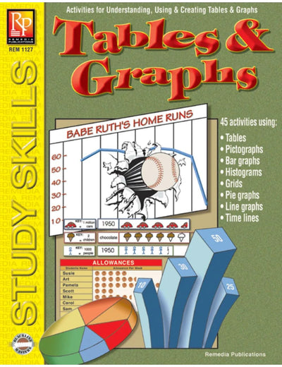 Remedia Publications Tables & Graphs (Grades 4-8) Reproducible Math Activity Book for Real-World Data Analysis, Graph Reading, Problem Solving, and Critical Thinking Skill Development