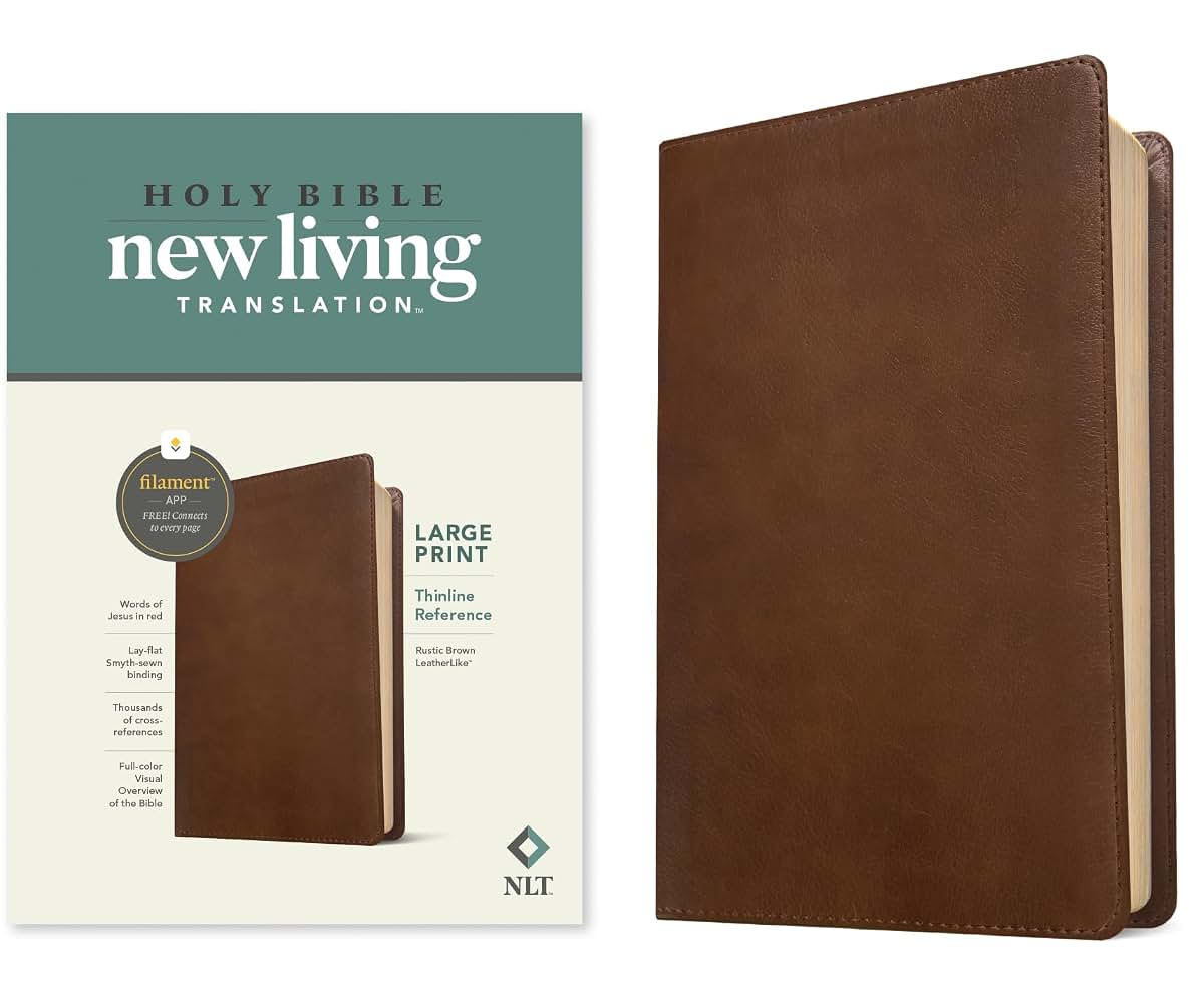 NLT Large Print Thinline Reference Bible, Filament Enabled (LeatherLike, Rustic Brown, Red Letter): Includes Free Access to the Filament Bible App ... Notes, Devotionals, Worship Music, and Video