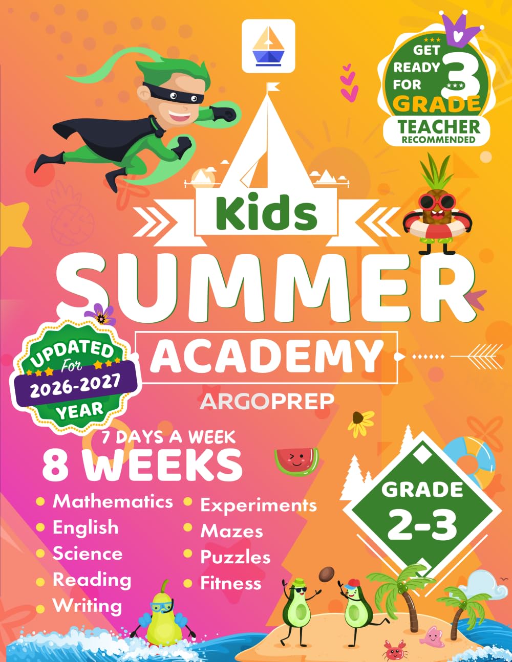 Kids Summer Academy by ArgoPrep - Grades 2-3: 8 Weeks of Math, Reading, Science, Logic, Fitness and Yoga Online Access Included Prevent Summer Learning Loss