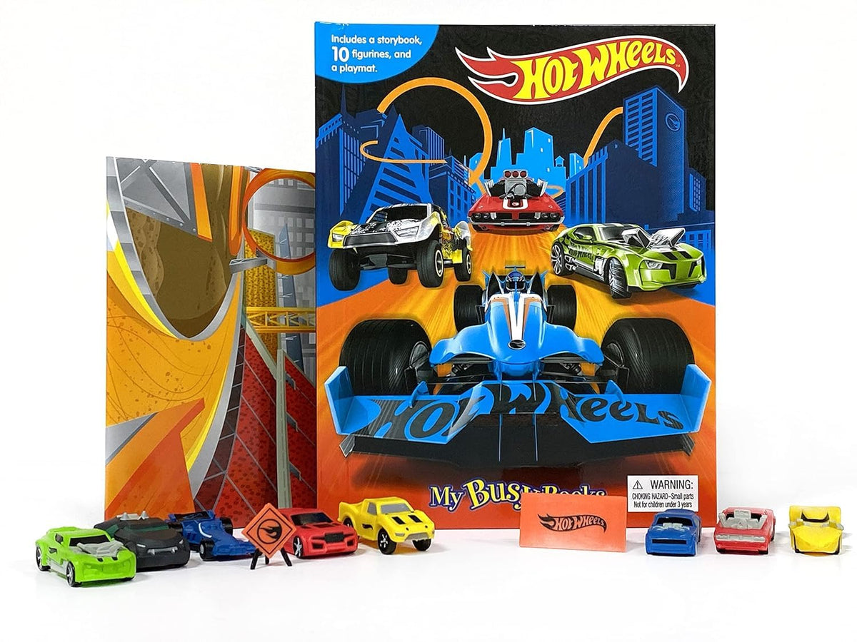 Hot Wheels My Busy Books - Storybook, 10 figurines, playmat