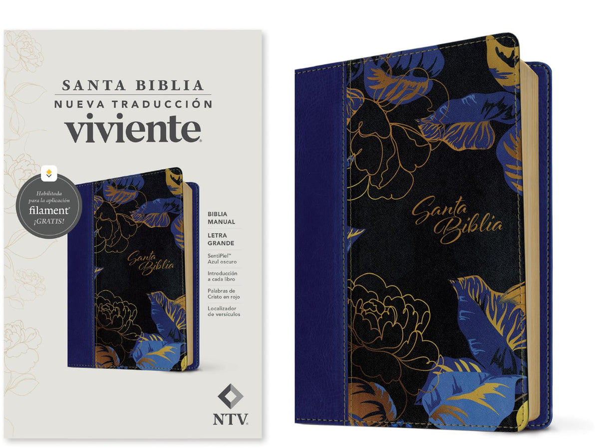 Biblia manual NTV, letra grande con Filament (SentiPiel, Azul oscuro, Letra Roja) (Spanish Edition)