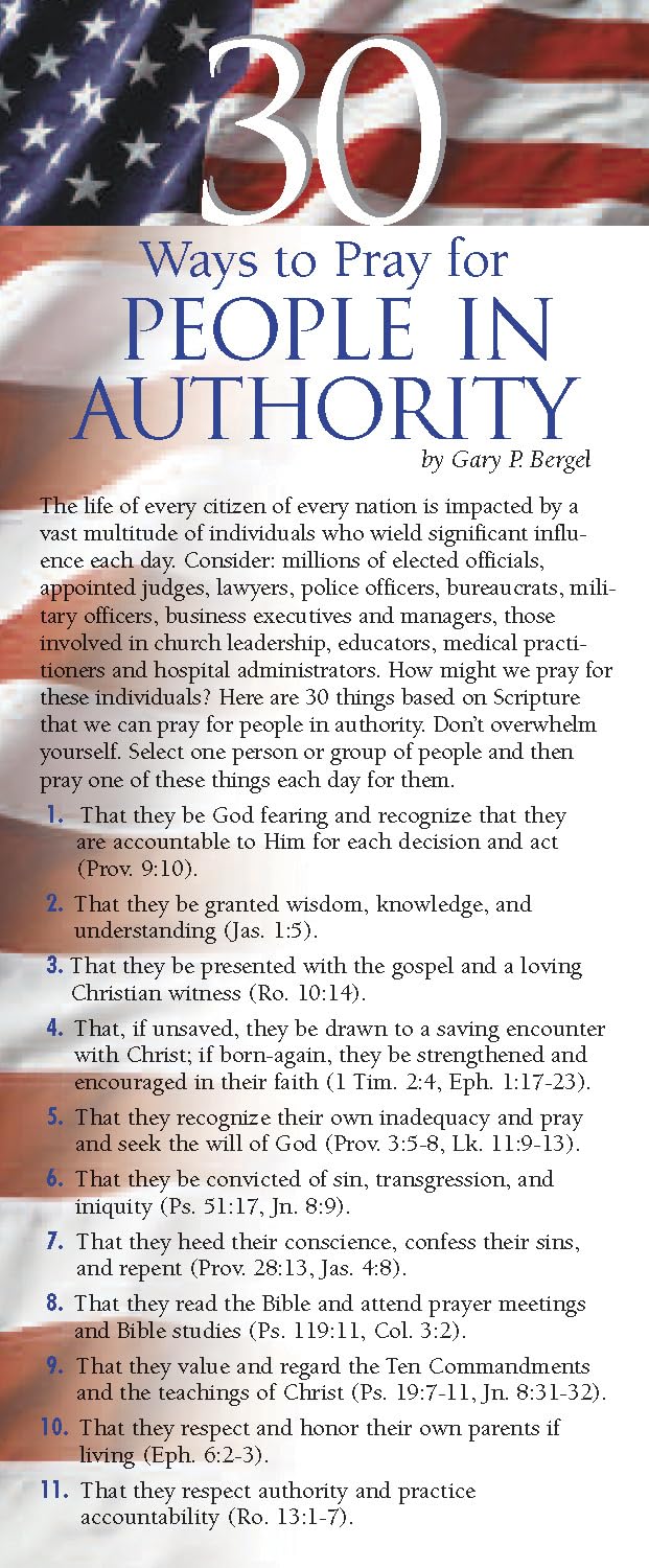 30 Ways to Pray for People in Authority 50-pack (Prayer Cards)