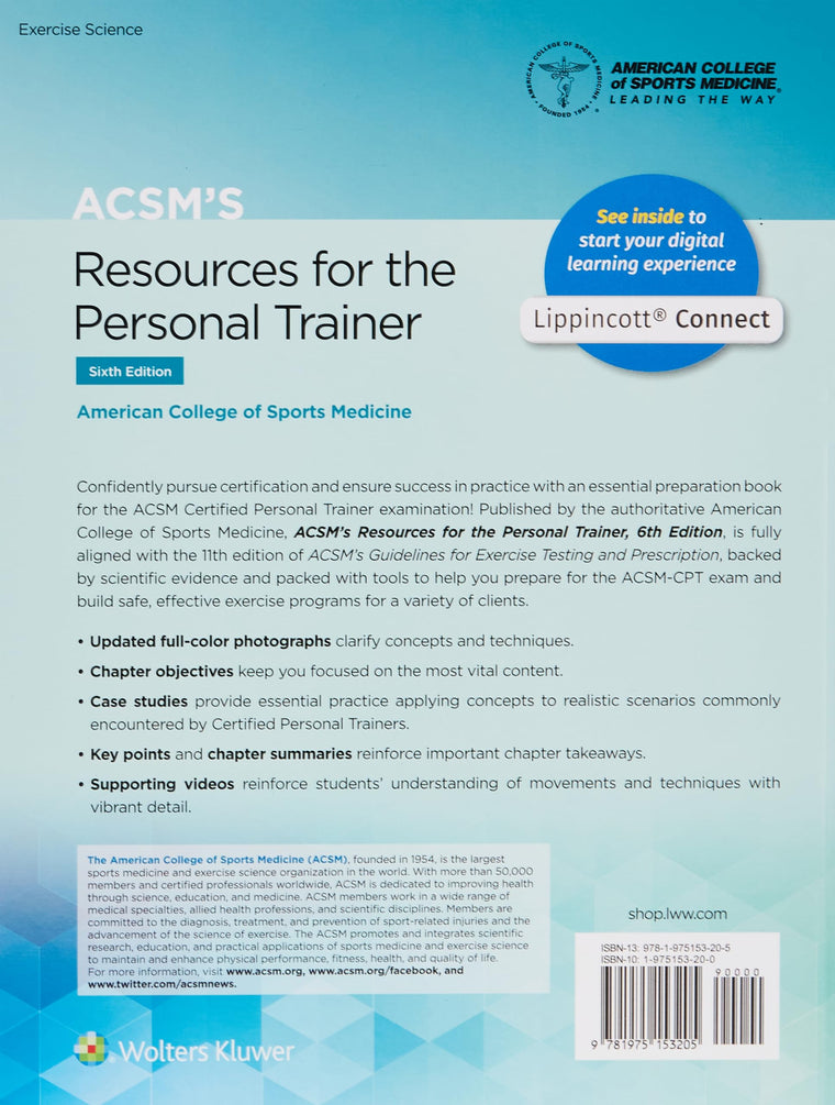 ACSM's Resources for the Personal Trainer (American College of Sports Medicine) — back cover