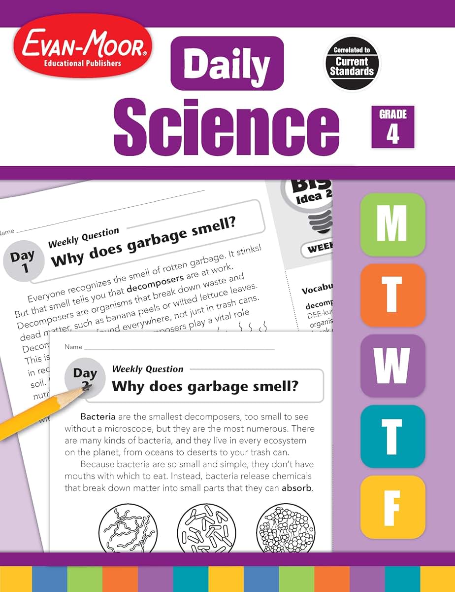 Evan-Moor Daily Science, Grade 4 Homeschooling & Classroom Resource Workbook, Printable Worksheets, Teaching Edition, Earth, Life, and Physical Science, Vocabulary, Test Prep, Hands-On Projects