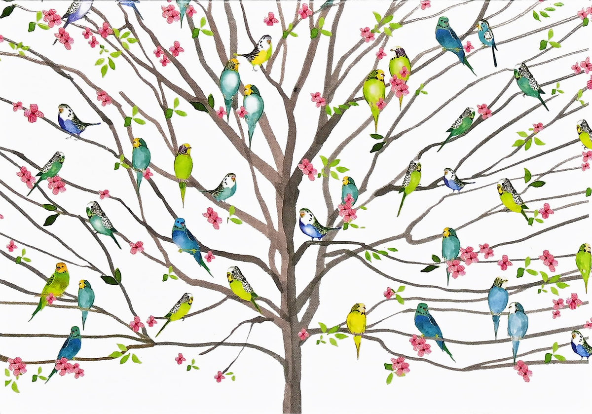 Tree of Budgies Note Cards (14 cards, 15 self-sealing envelopes)