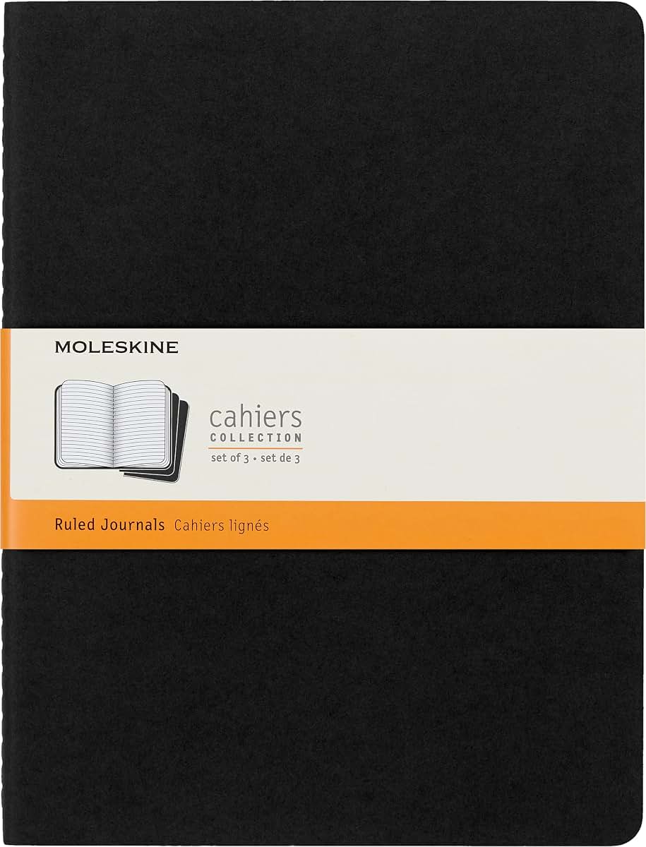 Moleskine Cahier Journal, Soft Cover, XL (7.5" x 9.5") Ruled/Lined, Black, 120 Pages (Set of 3)