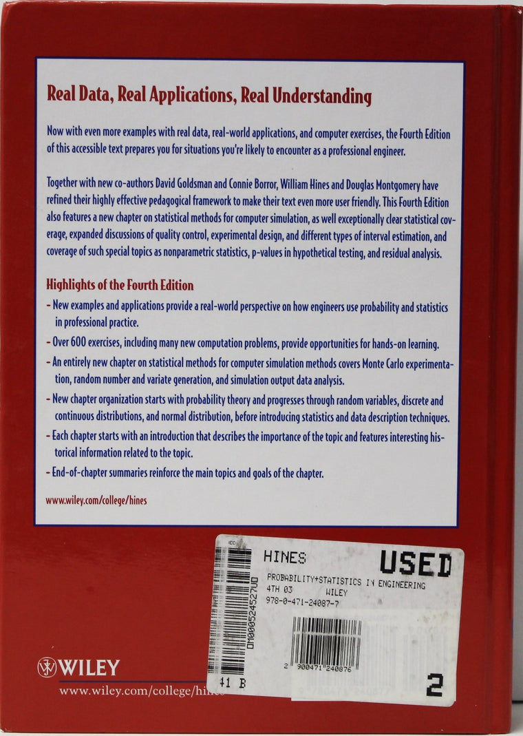 Probability and Statistics in Engineering — back cover