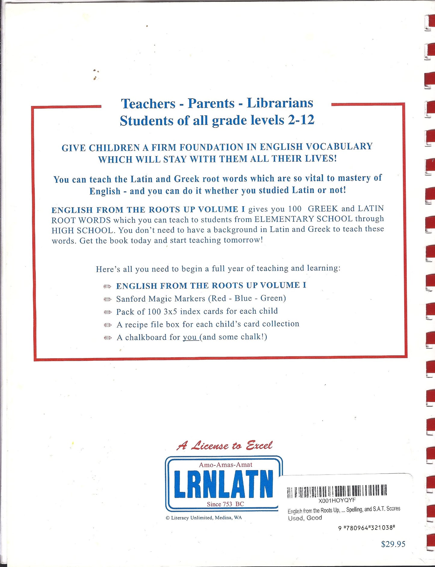 English from the Roots Up, Vol. 1: Help for Reading, Writing, Spelling, and S.A.T. Scores
