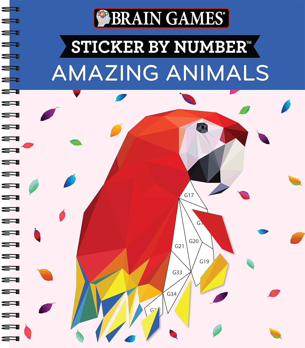 Brain Games - Sticker by Number: Amazing Animals (13 Images to Sticker)
