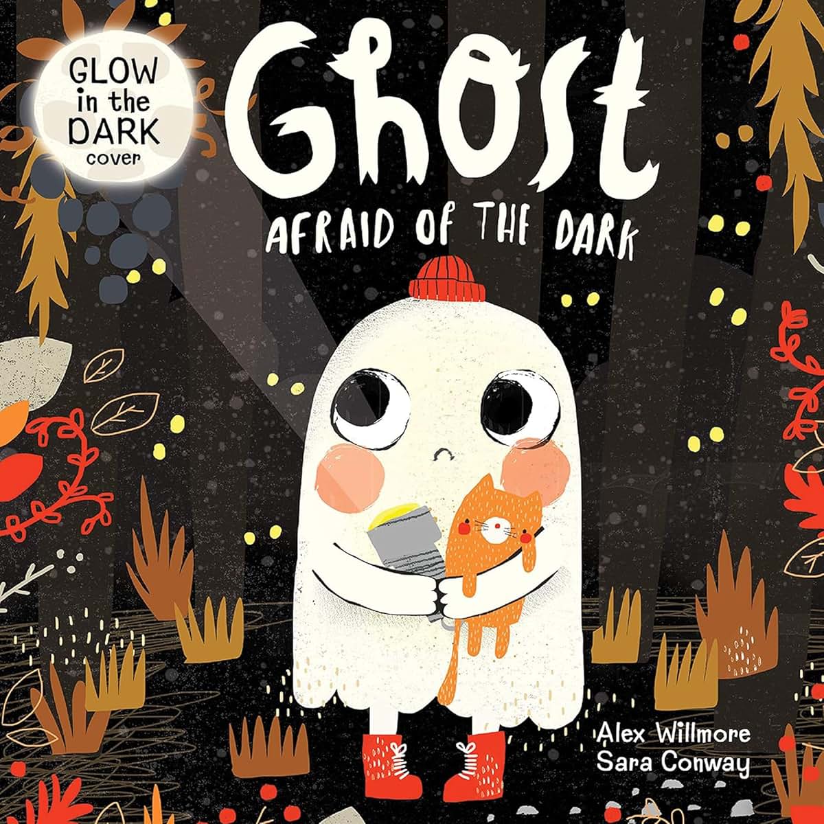 Ghost Afraid of the Dark Halloween Picture Board Book for Toddlers with Glow-in-the-Dark Cover Sweet Story About Bravery & Friendship Bedtime Rhyming Story Book for Kids Scared of the Dark