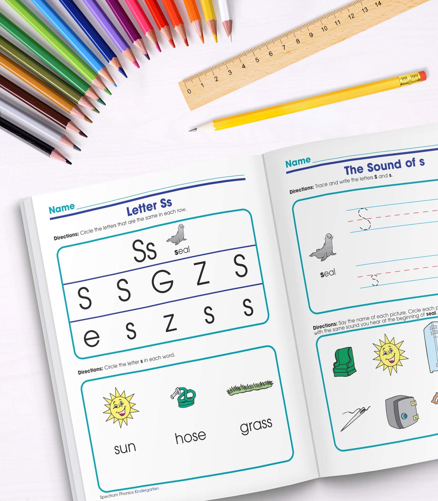 Spectrum Kindergarten Phonics Workbook, Activity Book Ages 4-6 Covering Alphabet Letter Recognition, Vowels, Sight Words, and More, Language Arts Classroom or Homeschool Curriculum