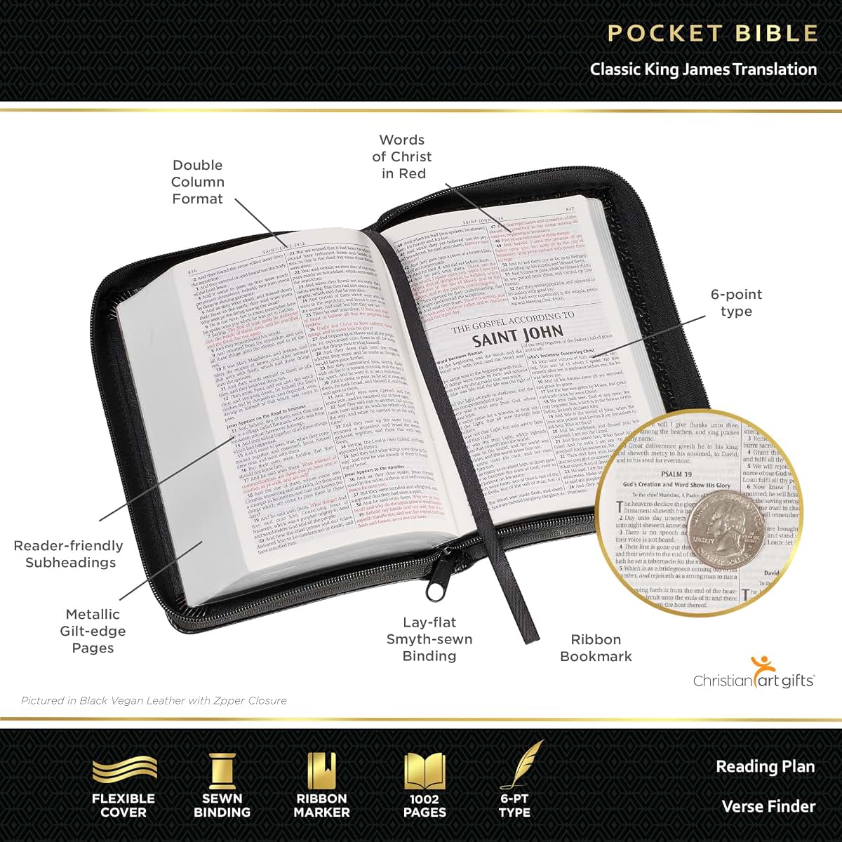 KJV Holy Bible, Mini Pocket Size, Faux Leather Red Letter Ed